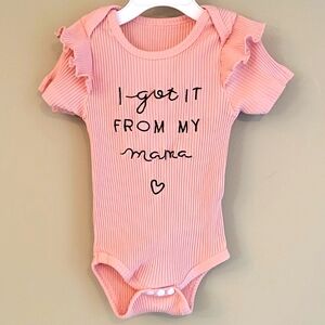 "I Got it From My Mama" pink ribbed onesie/bodysuit